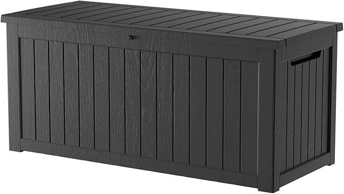 TARKARI 270 Gallon Lockable Resin Deck Box, Waterproof & UV-Resistant Outdoor Storage Box for Outdoor Cushion Storage, Garden Tools & Pool Accessories Storage, Black by Home