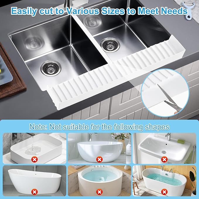 Silicone Faucet Splash Guard 4" x 30", Faucet Water Catcher Mat, Longer - Image 3