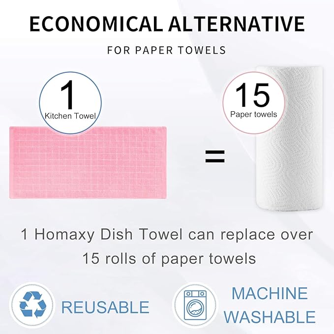 Homaxy 100% Cotton Terry Kitchen Towels, Checkered Designed, Soft and Super - Image 6