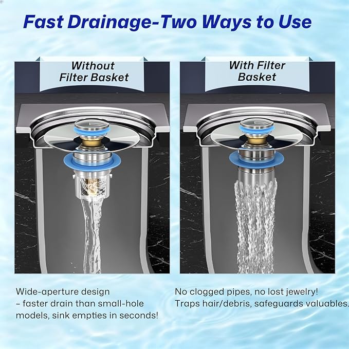 Upgraded Bathroom Sink Drain Strainer, Universal Stainless Steel Sink Stopper - Image 7