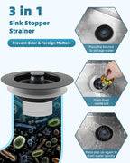Universal 3 in 1 Kitchen Sink Drain Strainer Stopper Combo, Anti-Clog and Easy - Image 4