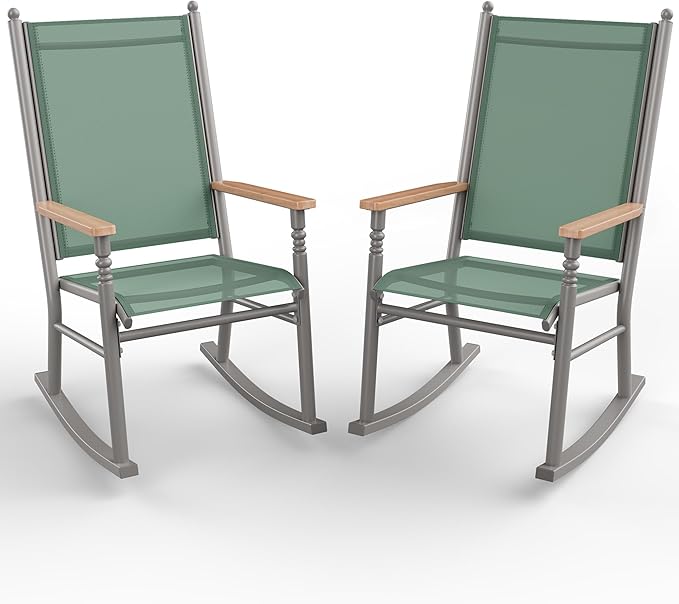 Shintenchi 2 Pcs Outdoor Rocking Chairs Set,Upgraded High Back Patio Rocking Chairs Set,Breathable Textilene Fabric Rocking Chair for Porch,Patio,Garden,Balcony(Green) by Shintenchi