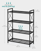 SONGMICS 4-Tier Metal Storage Rack, Shelving Unit with X Side Frames, Dense Mesh, 12.6 x 31.5 x 44.3 Inches, for Entryway, Kitchen, Living Room, Bathroom, Industrial Style, Ink Black UBSC184B01 - Image 3