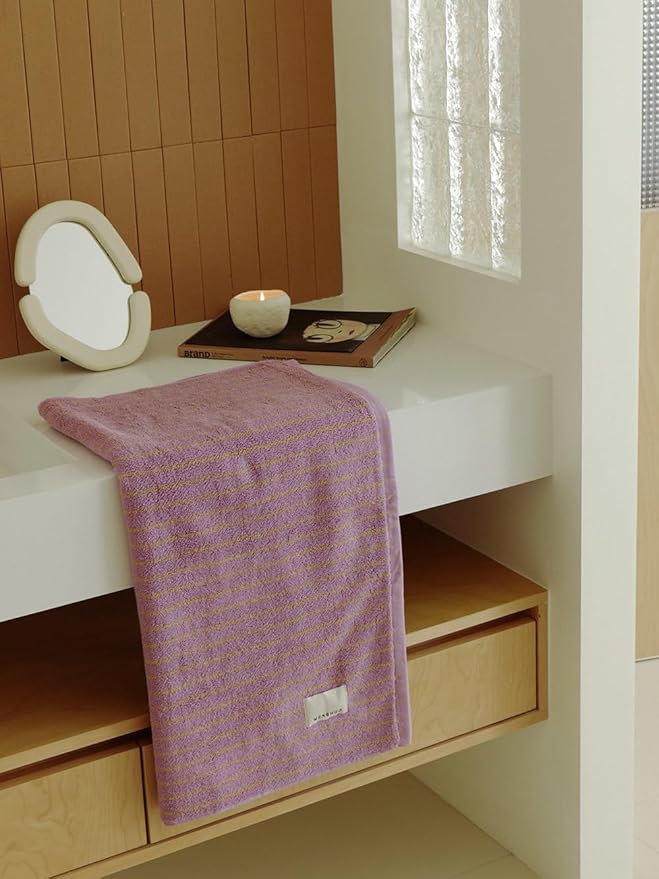 WENSHUO Bubble Purple Tulips-Striped Pure Cotton Bath Towel, 100% Combed Cotton - Image 5