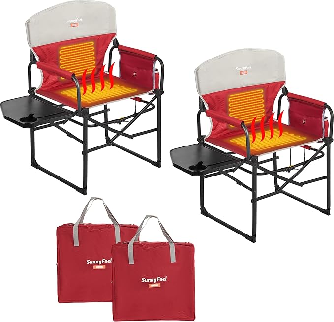 SUNNYFEEL Heated Camping Directors Chair, Heavy Duty,Oversized Portable Folding Chair with Side Table, Pocket for Beach, Fishing,Trip,Picnic,Lawn,Concert Outdoor Foldable Camp Chairs by SunnyFeelCamping