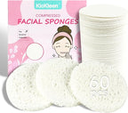 60-Count Compressed Facial Sponges|100% Natural Kickleen Cellulose Cosmetic Spa by KICKLEEN