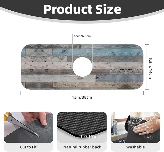 Vintage Rustic Farmhouse Blue Wood Kitchen Sink Splash Guard Faucet Mat 1 Pcs - Image 2