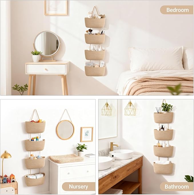 Dahey Over The Door Hanging Basket 4-Tier Woven Boho Wall Mounted Storage - Image 6