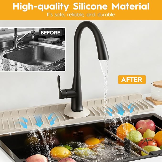 24" Silicone Faucet Mat for Kitchen Sink Released in 2025/12TH, 8° Slope Fast - Image 4