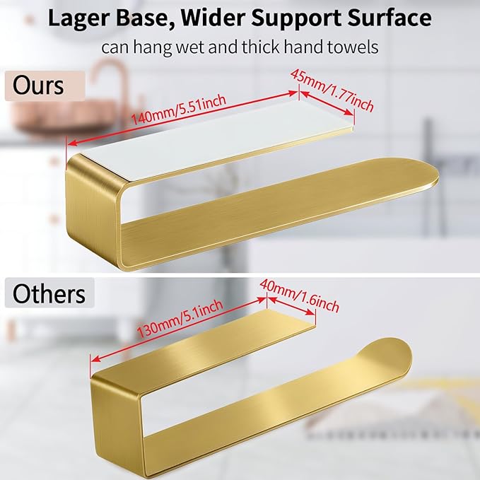 2 Pack Gold Hand Towel Holder, Adhesive Towel Bars Wall Mounted, 8 Inch Square - Image 2