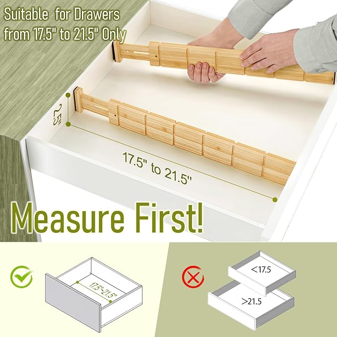 Whitmor Adjustable Bamboo Drawer Dividers, Expandable 17"-22" Drawer Organizer - Image 4