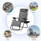 Nazhura Set of 2 Relaxing Recliners Patio Chairs Adjustable Steel Mesh Zero Gravity Lounge Chair Beach Chairs with Pillow and Cup Holder(Grey) - Image 5