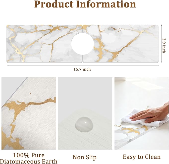 Stone Faucet Mat for Kitchen Sink, 15.7" Fast Drying Around Faucet Diatomite - Image 5