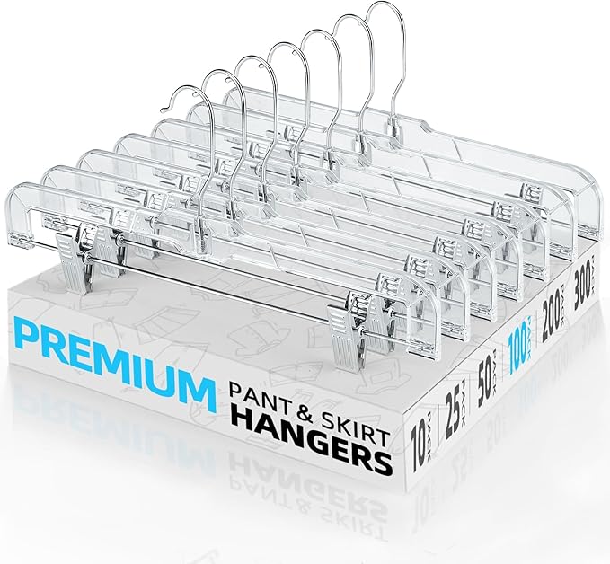 HOUSE DAY Clear Pants Hangers 100 Pack, Non-Slip Plastic Skirt Hanger by HOUSEDAY