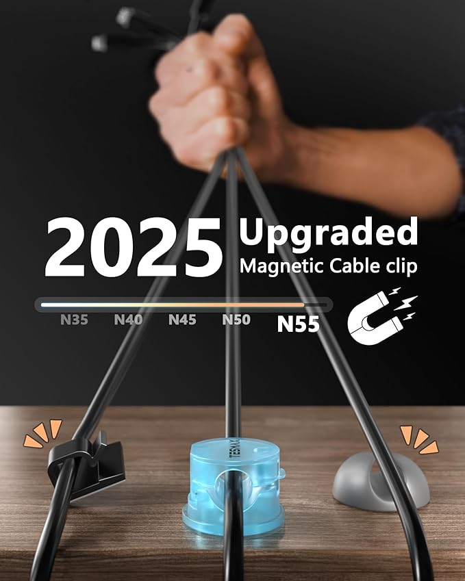 Magnetic Cable Clips 360° Rotation Cord Holder, 12 Pack Cord Organizer 1s Lock - Image 2