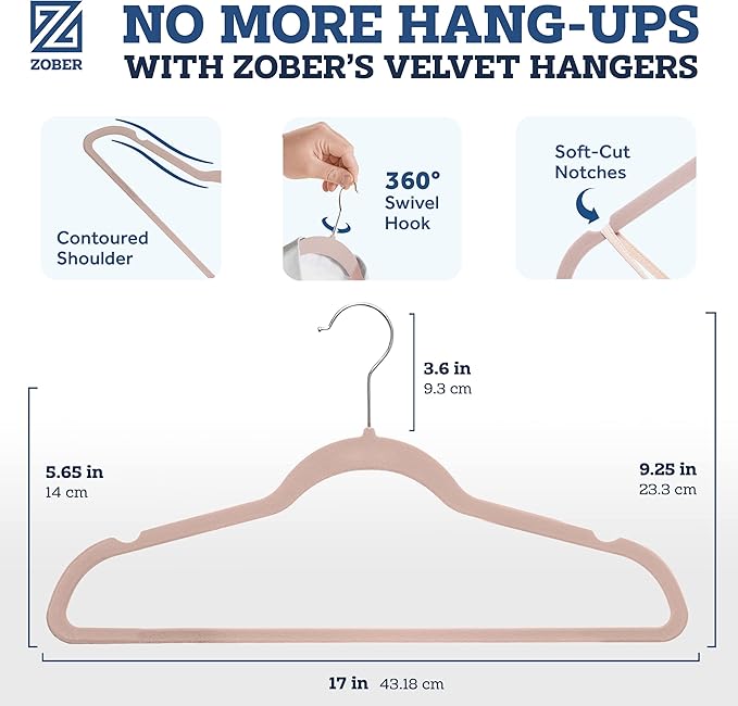 ZOBER Blush Velvet Hangers 50 Pack - Image 3