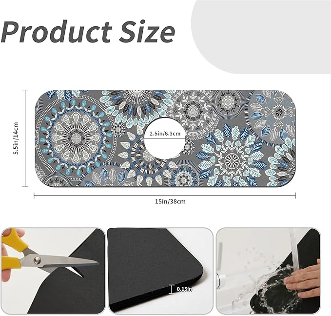 Kitchen Sink Splash Guard，Bohemian flowers Faucet Mat Sink Gadgets-Super - Image 3