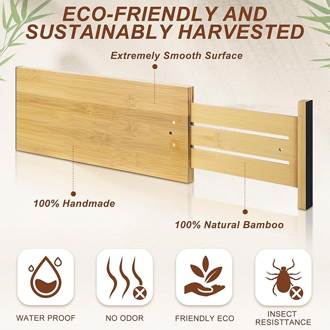 4 Pcs Deep Bamboo Drawer Dividers, Deep Kitchen Dresser Drawer Organizer - Image 3