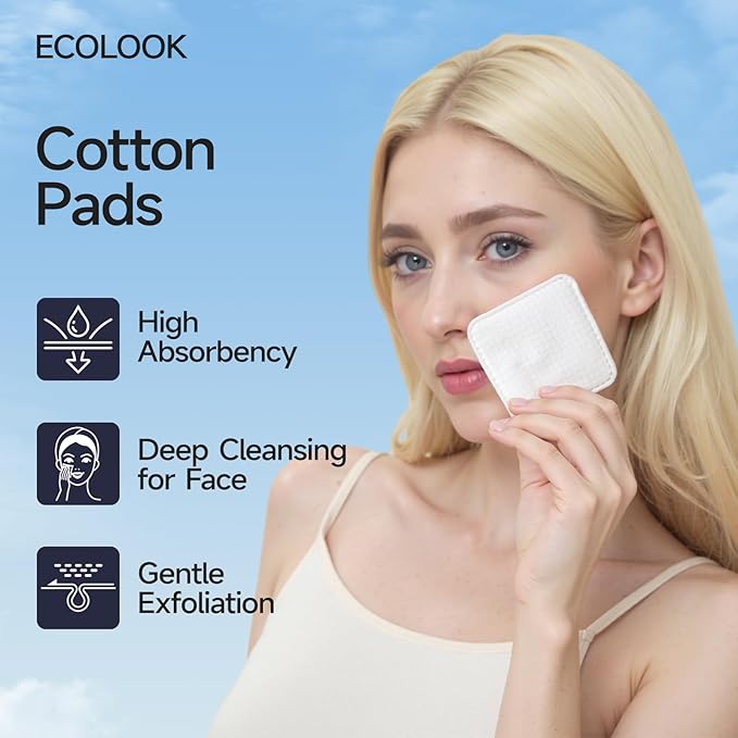 ECOLOOK Triple-Layer Cotton Facial Pads | Textured Exfoliating & Ultra-Soft - Image 2