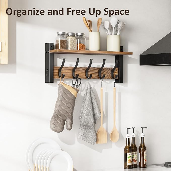 Coat Rack Wall Mount with Shelf, 17.1 Inch Coat Hanger, Entryway Wall Key Holder - Image 6