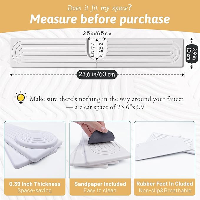 23.6" Faucet Mat for Kitchen Sink, Long Diatomite Fast Drying Stone Sink Tray - Image 2