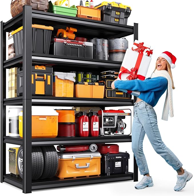 71" H-46 W Garage Shelving Heavy Duty Storage Shelves, Metal Adjustable Shelving Unit, Utility Garage Organizer Shelf for Basement, Pantry, Kitchen, Warehouse, 20" D x 46" W x 71.2" H, Black by Unknown