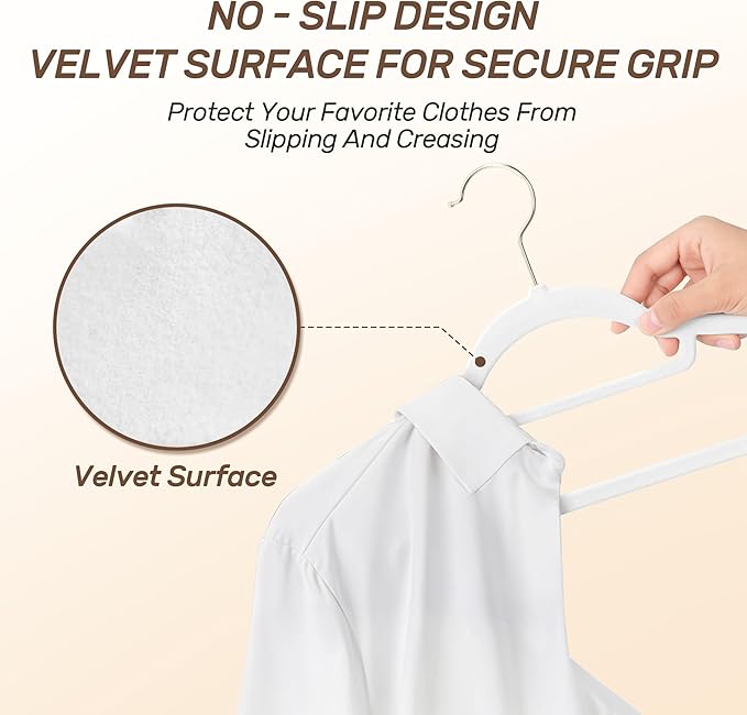 Velvet Hangers 30 Pack with Gold Hooks, Non-Slip Slim Felt Hanger - Image 3