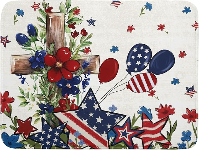 Star Floral Patriotic 4th of July Dish Drying Pad 18 x 24 Inch by APORTT