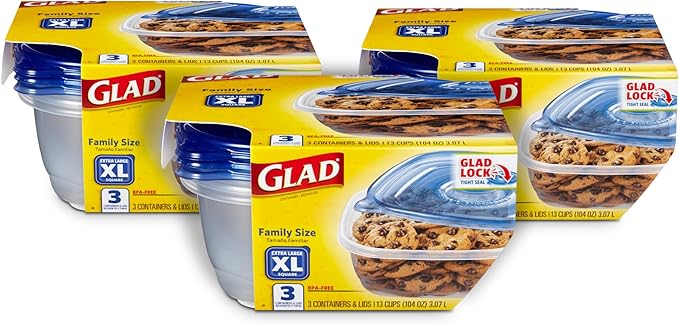 Glad Family Size Food Storage Containers, XL Square by GladTrashFoodStorage