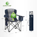 ALPHA CAMP Heavy Duty Camping Chair 500LBS Capacity, Oversized Folding Chair for Heavy People, Padded Portable Outdoor Chair with Cooler Bag & Cup Holder for Camping, Fishing, Beach - Image 2