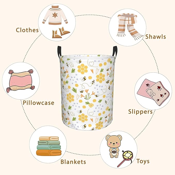 Bee Honey Flower Laundry Basket, Waterproof Foldable Laundry Hamper, Dirty - Image 7