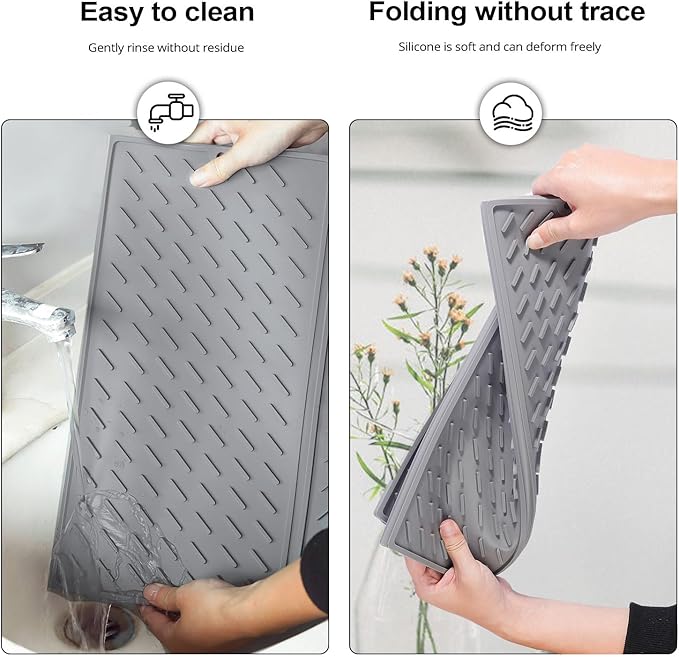 Silicone Dish Drying Mat for Kitchen Counter, 16x24 Collapsible Trifold Large - Image 4