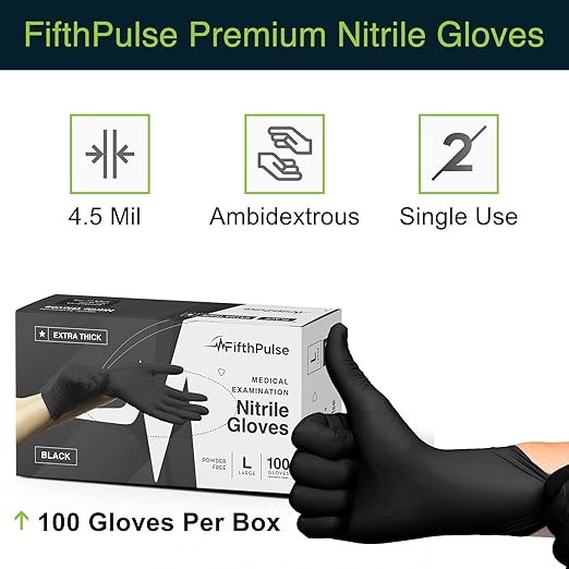 Disposable Black Nitrile Gloves Large 100 Count - Image 7