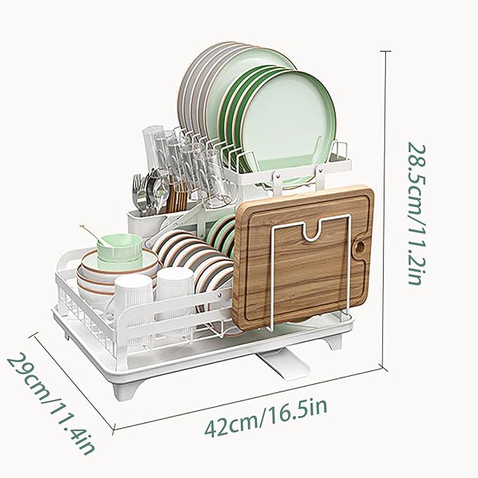 2 Tier Dish Drying Rack Automatic Drainage Board Space-Saving - Image 6