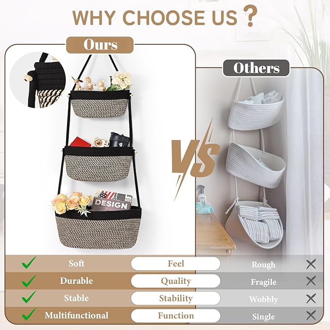 Hanging Storage Baskets, Over the Door Basket, Cotton Wall Baskets Storage - Image 9
