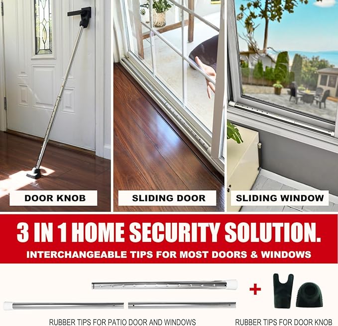 Door Stoppers Security Bar, SECURITYMAN 3 in 1 Adjustable Door Security Bar & - Image 2