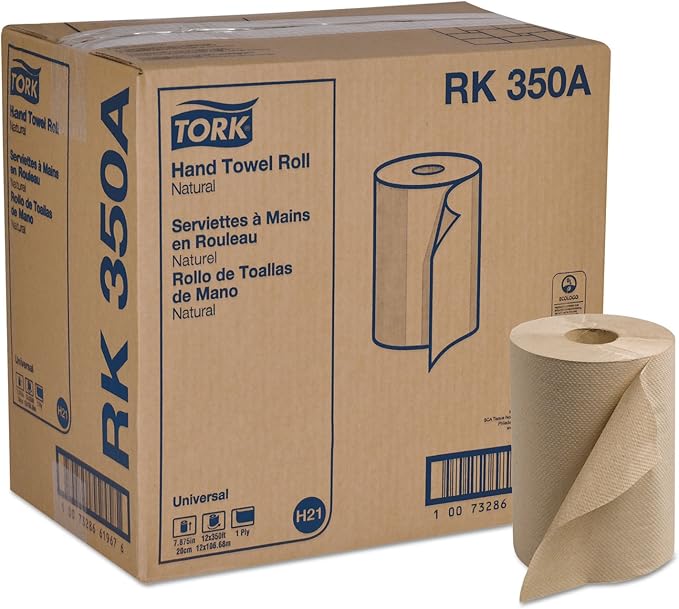 Tork Paper Hand Towel Roll Natural H21, 100% Recycled Fiber, 12 Rolls x 350 ft - Image 2