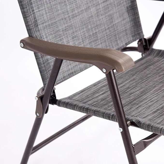 Giantex Set of 2 Patio Folding Chairs, Outdoor Patio Dining Chairs w/Armrest, Sling Back, Metal Frame, Outside Use for Lawn Camping Garden Pool Beach Yard Lounge, No Assembly, Grey - Image 9