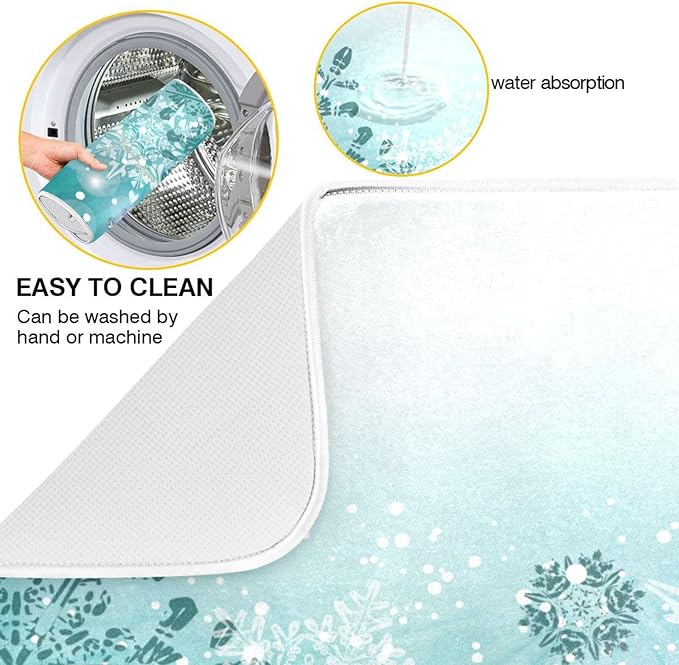 ALAZA Silver Winter Teal Turquoise Snowflakes Christmas Dish Drying Mat - Image 2