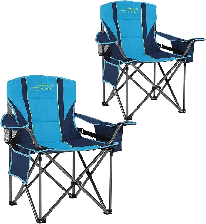 FAIR WIND 2 Pack Heavy Duty Camping Chair, Oversized Padded Folding Chair for Big and Tall (450lbs), Extra Wide Seat with Integrated Cooler & Storage Pocket, Adjustable Lumbar Support for Outdoor by FAIRWINDOutdoorEquipment