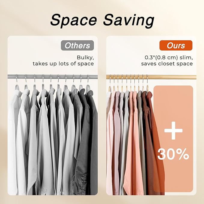 HOUSE DAY Slim Wooden Hangers 30 Pack, Solid Wood Hanger - Image 3