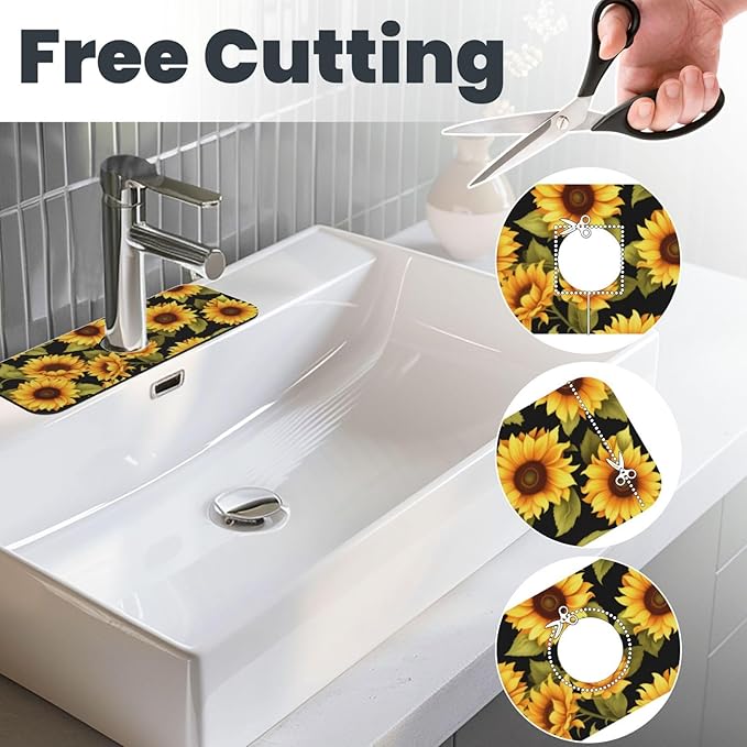 Kitchen Faucet Mat 15 x 5.5 Inch Sunflowers Faucet Draining Mat Farmhouse - Image 4