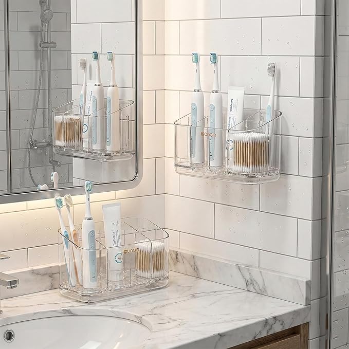 Toothbrush Holder for Bathroom Wall Mounted, 5 Slots Acrylic Toothbrush and - Image 2