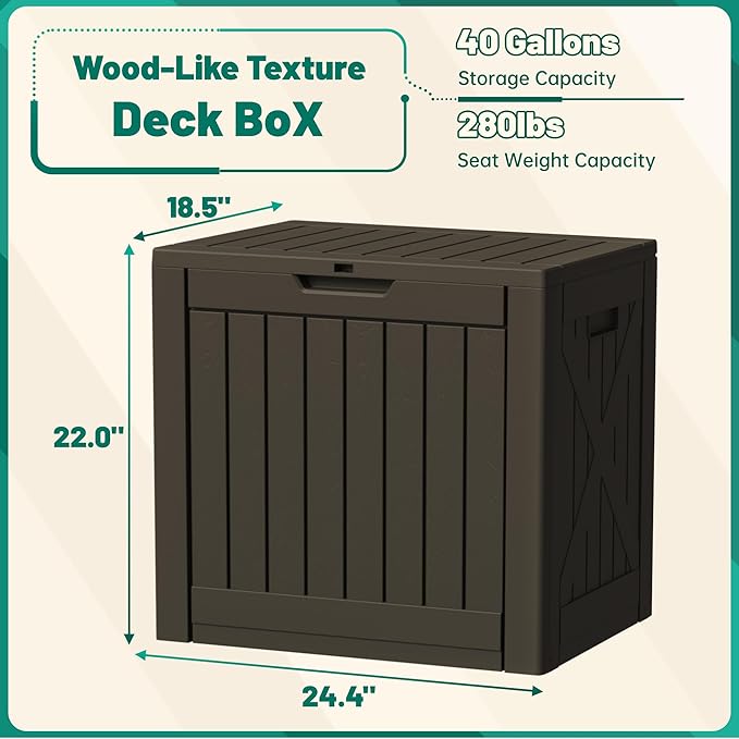Devoko 40 Gallon Deck Box Outdoor Storage Box Waterproof for Patio, Large Outdoor Storage Bench Lockable for Outside (Deep Brown, 40 Gallon) - Image 7