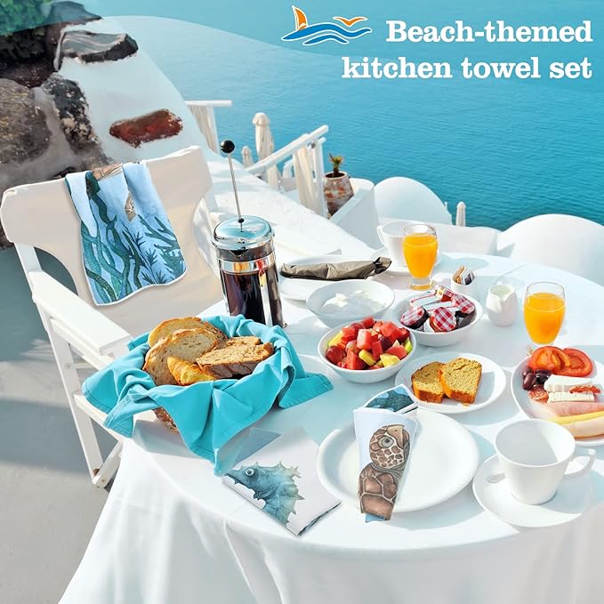Boyiee Set of 6 Beach Kitchen Towels Sea Ocean Animal Nautical Tea Towels 24 x - Image 6