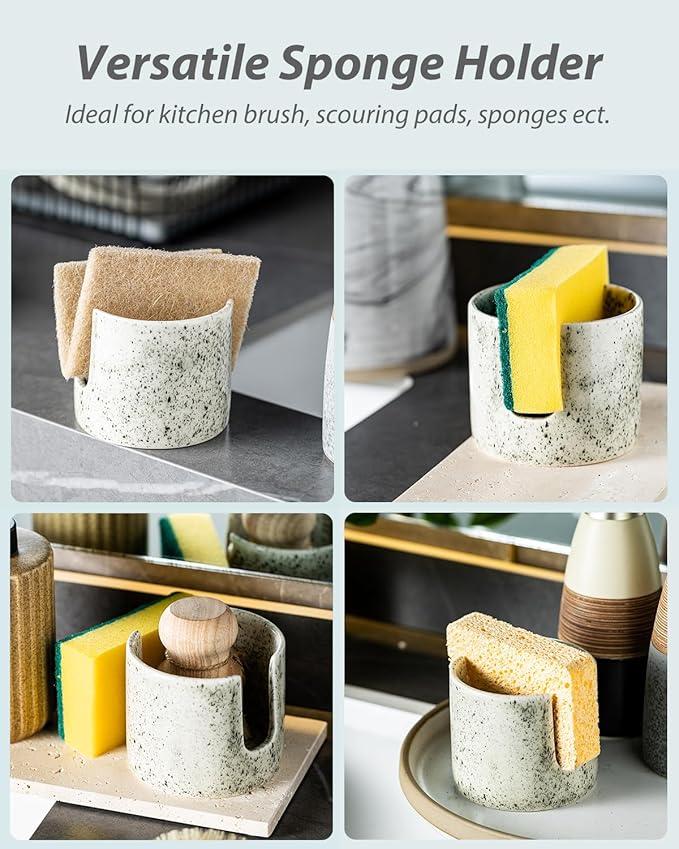 Kitchen Sink Sponge Holder, Dish Sponge Rack Ceramic Brush Holder Farmhouse - Image 4