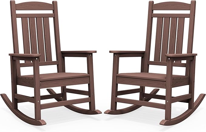 SERWALL HDPE Outdoor Rocking Chair Set of 2, Oversized Patio Rocking Chairs, All-Weather Porch Rockers for Adults, Coffee by SERWALL