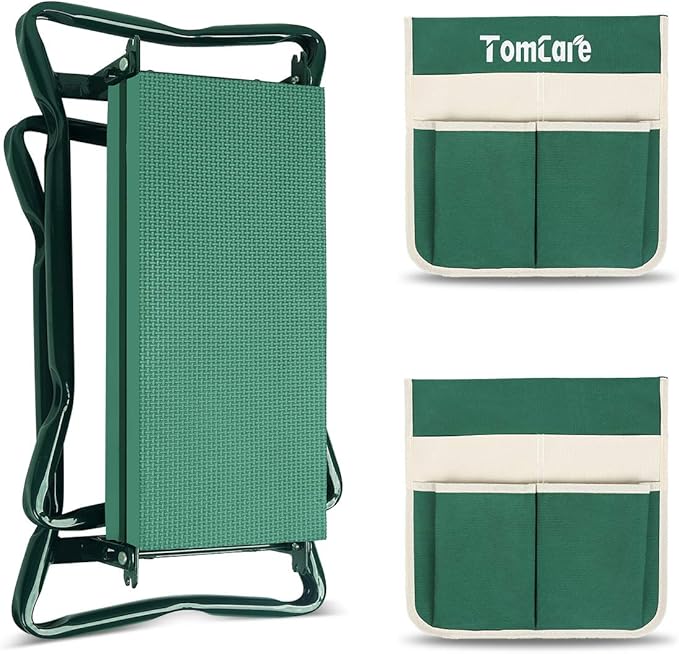 TomCare Upgraded Garden Kneeler Seat Widen Soft Kneeling Pad Garden Stools Garden Bench with 2 Large Tool Pouches Outdoor Foldable Gardening Gifts for Women Men Gardeners, Green - Image 4