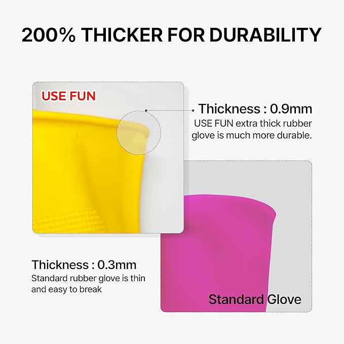 USE FUN Kitchen Rubber Gloves – 100% Natural Latex, Durable Non-Slip Waterproof - Image 6