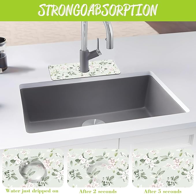 Sink Splash Guard Faucet Mat Petunias Flowers and Butterflies Absorbent Fast - Image 5